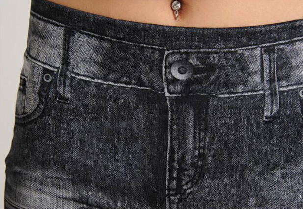 Spring And Autumn Personality Patch Elastic Denim Leggings Wild Slim Nine Points Feet Pants Women