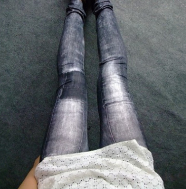 Spring And Autumn Personality Patch Elastic Denim Leggings Wild Slim Nine Points Feet Pants Women
