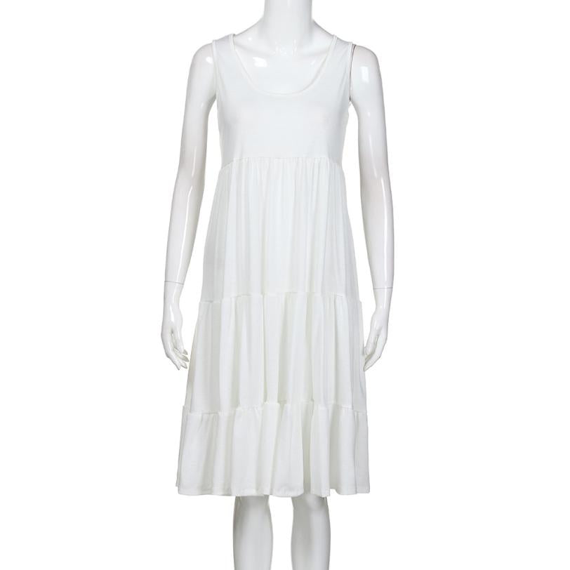 Sleeveless round neck splicing large beach skirt