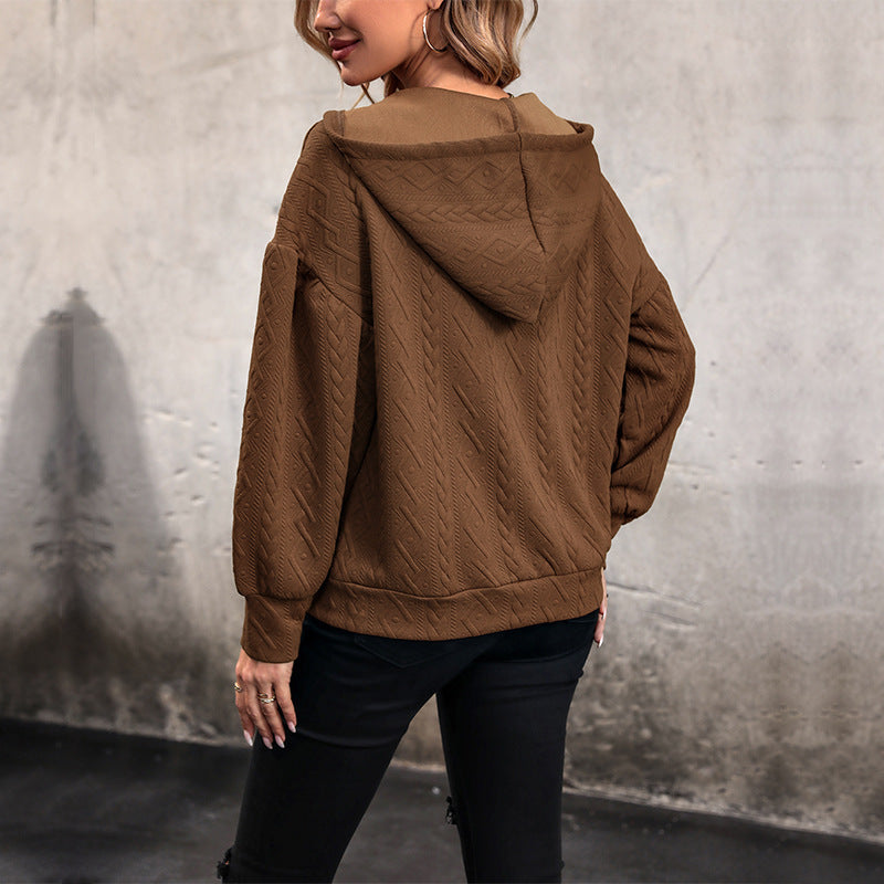 Women's ClothingSolid Color Knit Casual Sweater Hooded Women
