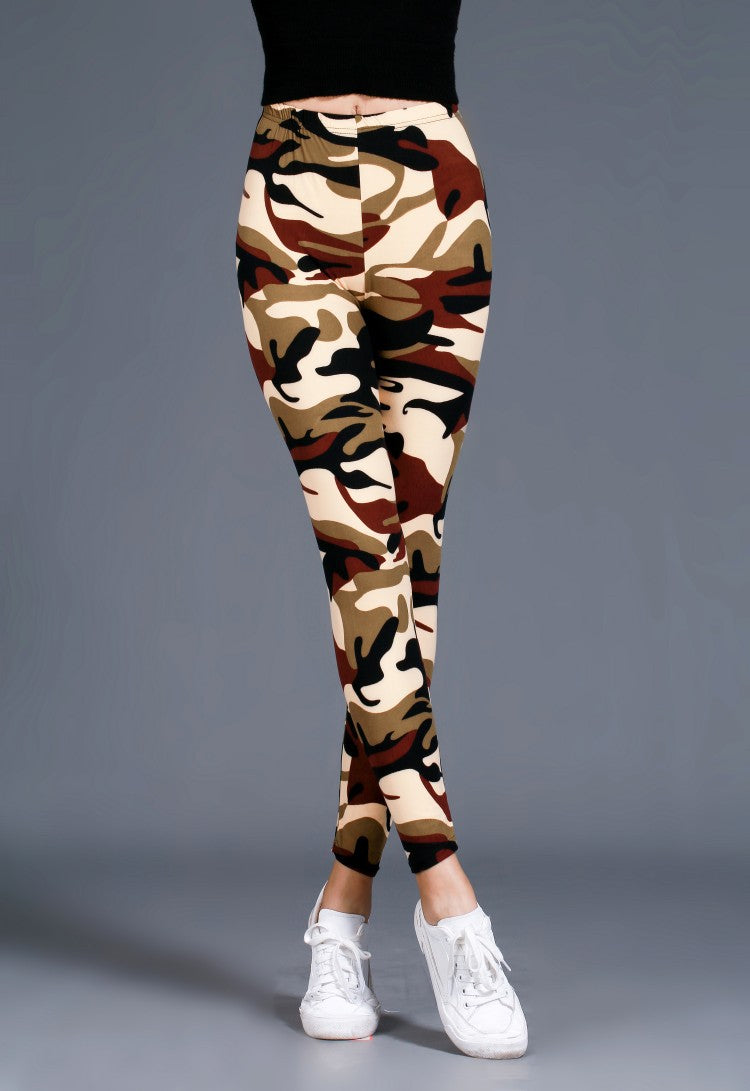 Brushed Cotton Print Camouflage Outerwear Leggings