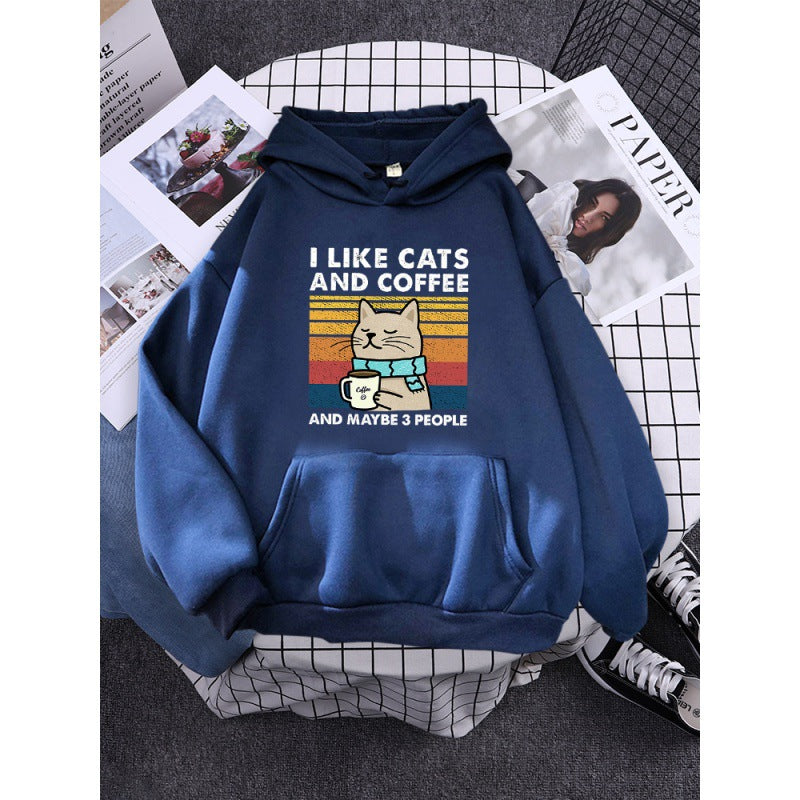 I Like Cats And Coffee Printed Women Hoody