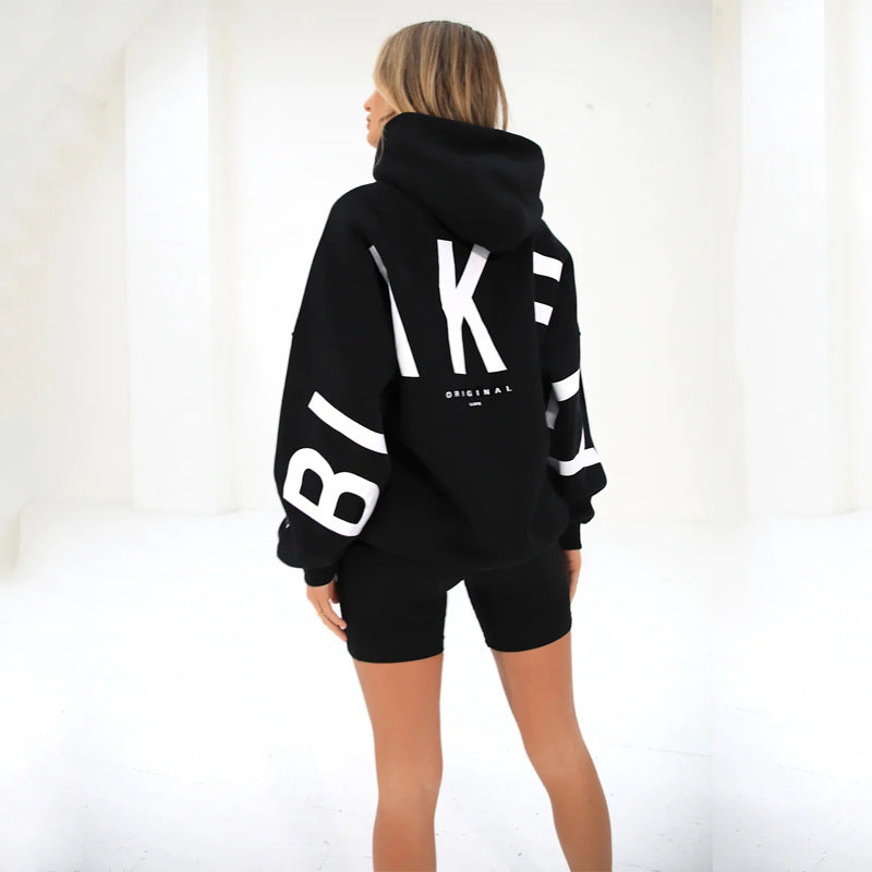 Women's Fashion Printed Thickening Long Sleeve Loose Hooded Sweater