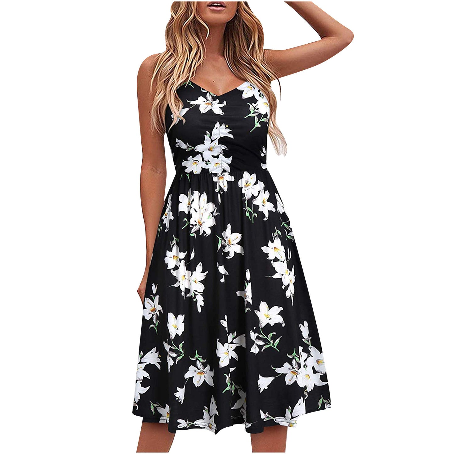 Sexy Printed Solid Color Halter Dress