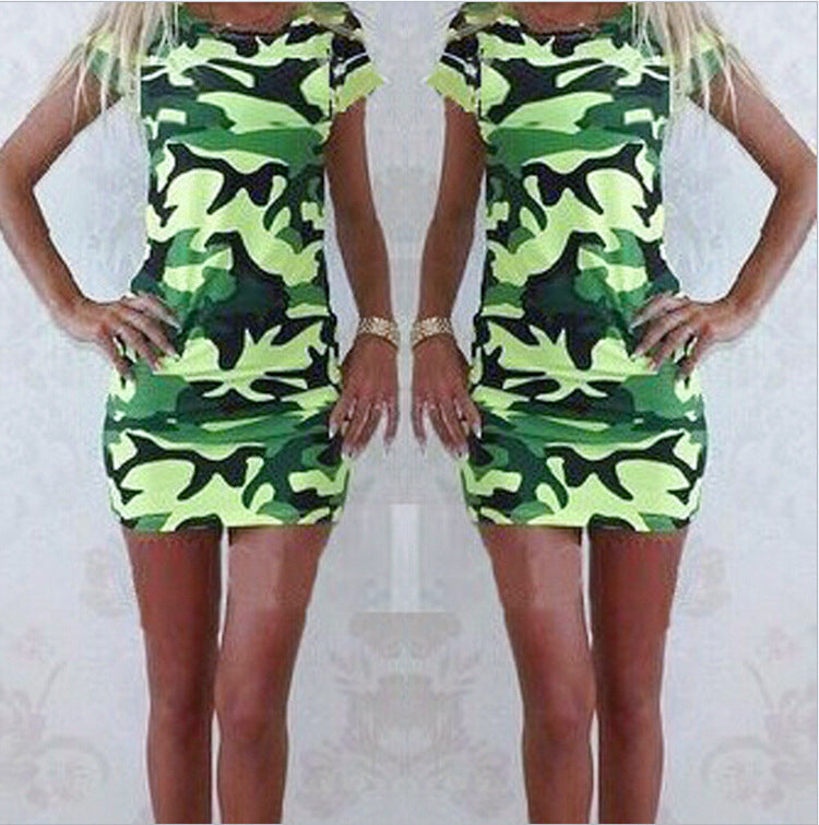 Summer Women's Casual Fashion Camouflage Slim Dress