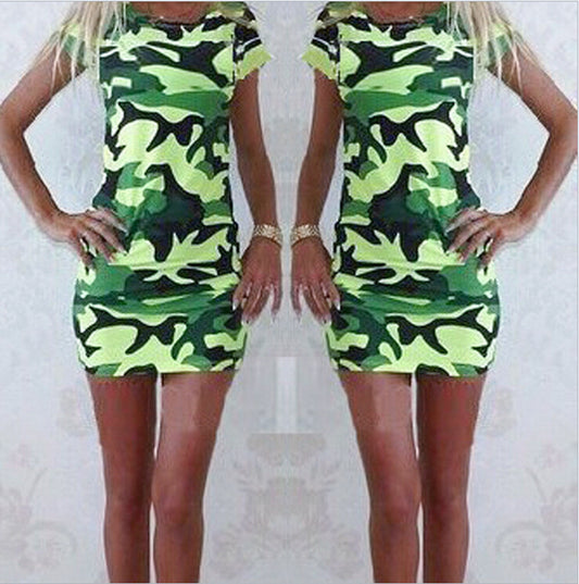 Summer Women's Casual Fashion Camouflage Slim Dress