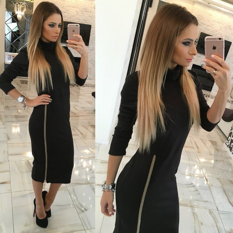 Women's Turtleneck Slim-fit Long Dress