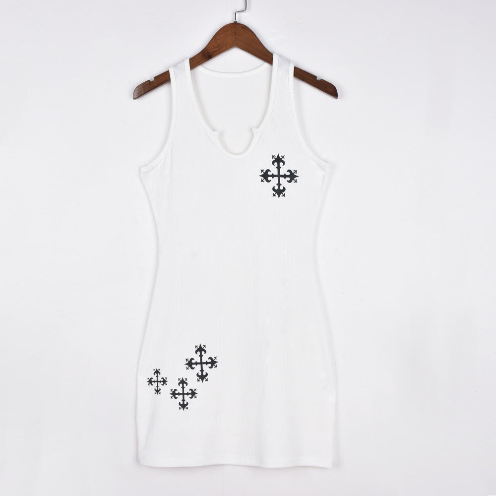 Women's Contrast Off Shoulder Sleeveless Snowflake Dress