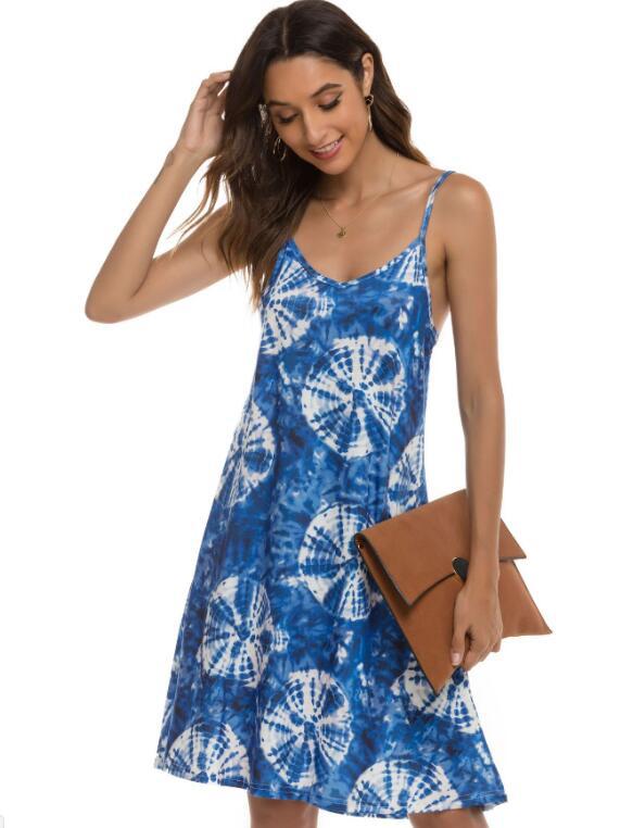 New Summer Sling Print Sleeveless Dress Women