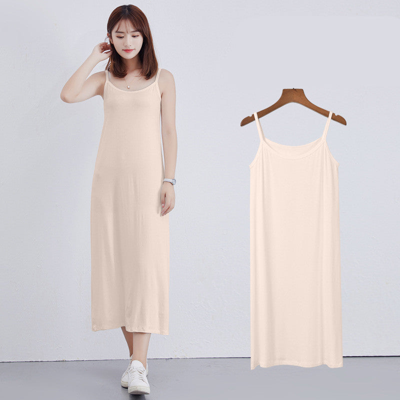 Womens Modal Full Slip Dress Spaghetti strap Vest Skirt 90 to 120cm Long