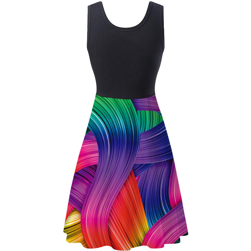 Women's sleeveless round neck digital print dress