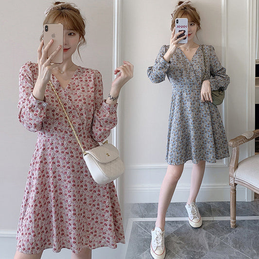 Slim slim long-sleeved floral jumpsuit skirt