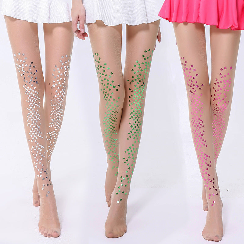 Women Sexy Shiny Pantyhose Chic Glitter Scale Elastic Thin Sequined Fashion Tights Gauze Nylon Mermaid Stockings Trendy (China)