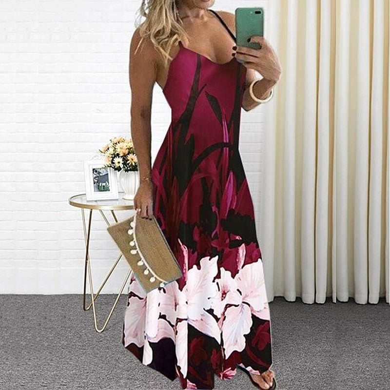 V-neck positioning floral sling dress