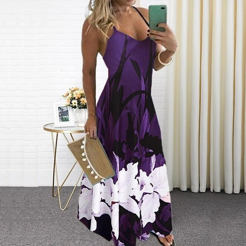 V-neck positioning floral sling dress