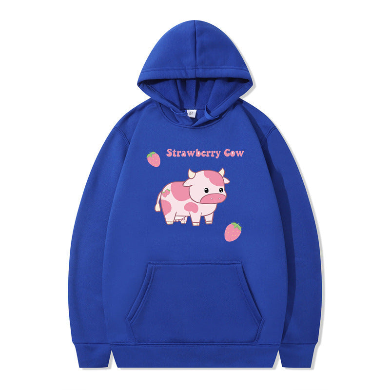 Strawberry Milk Print Long-sleeved Hoodie