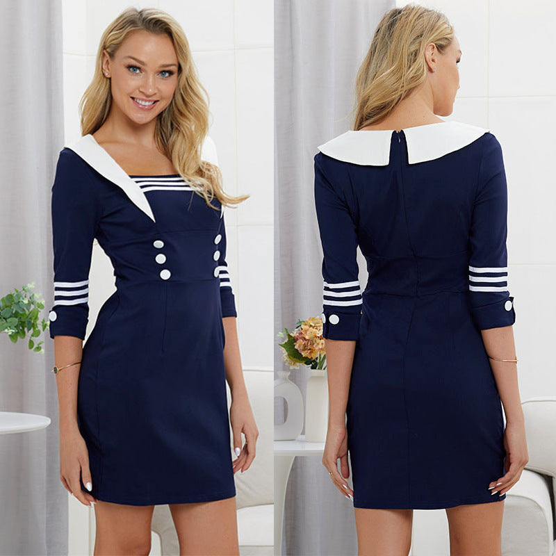 Retro elegant waist slim slim straight dress