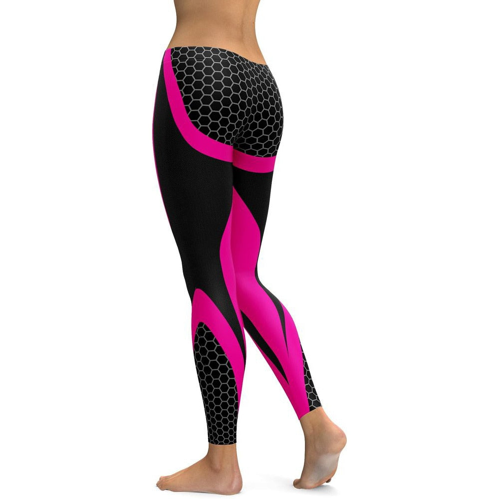 Geometric Honeycomb Digital Printing Pants, Yoga Pants, Sports Pants, High Elastic Bottompants