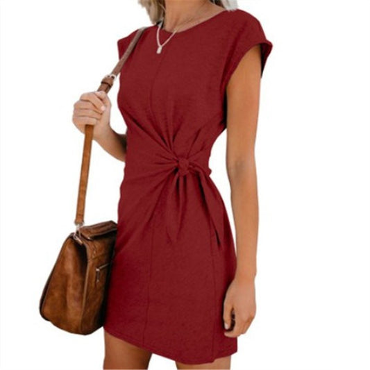 Round neck loose short sleeve dress