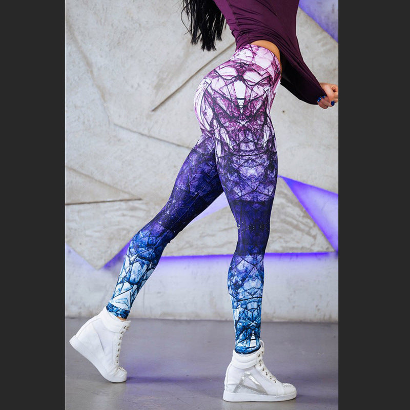 Fashion Mixed Color High Waist Printed Sports Yoga Pants