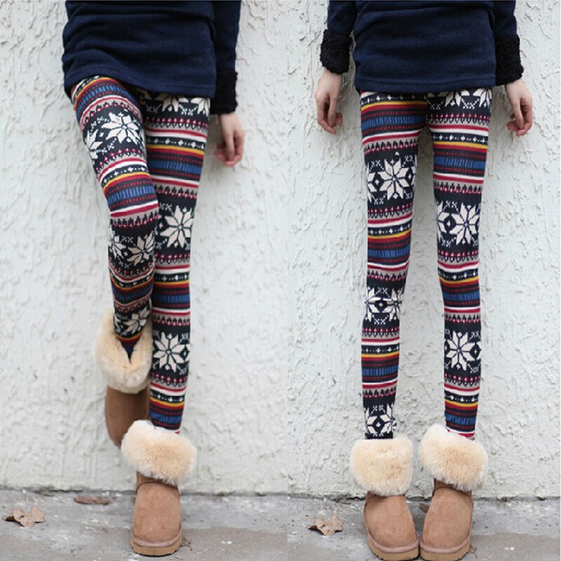 Snowflake deer lamb wool plus fat mid-high waist stretch leggings