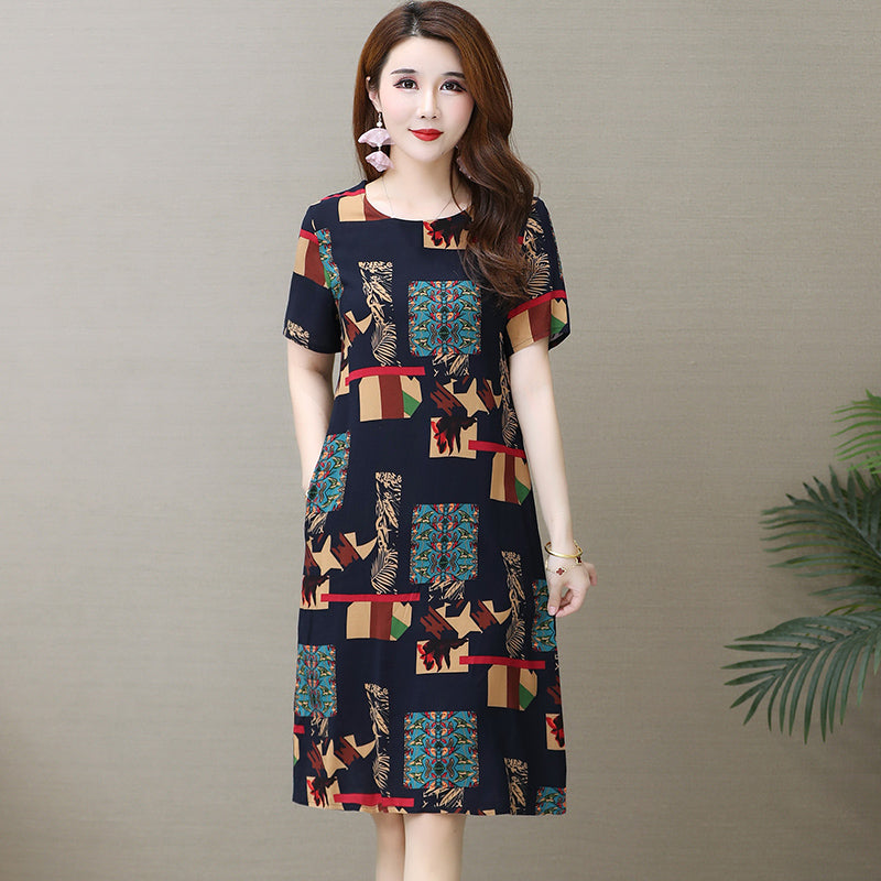 Short sleeve cotton silk dress