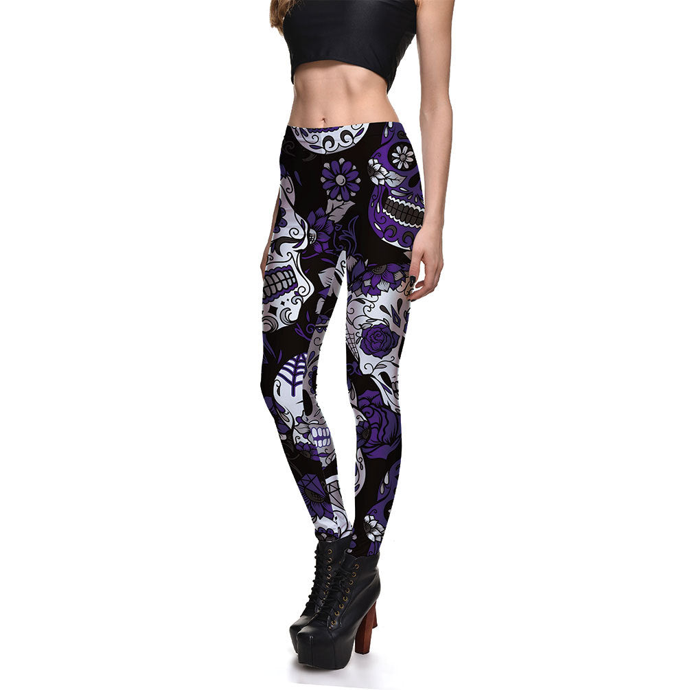 Leggings Fitness High Quality Women's Purple Skull Vines Evil Legging Sexy Stretch Digital Print Pants Cool Trousers