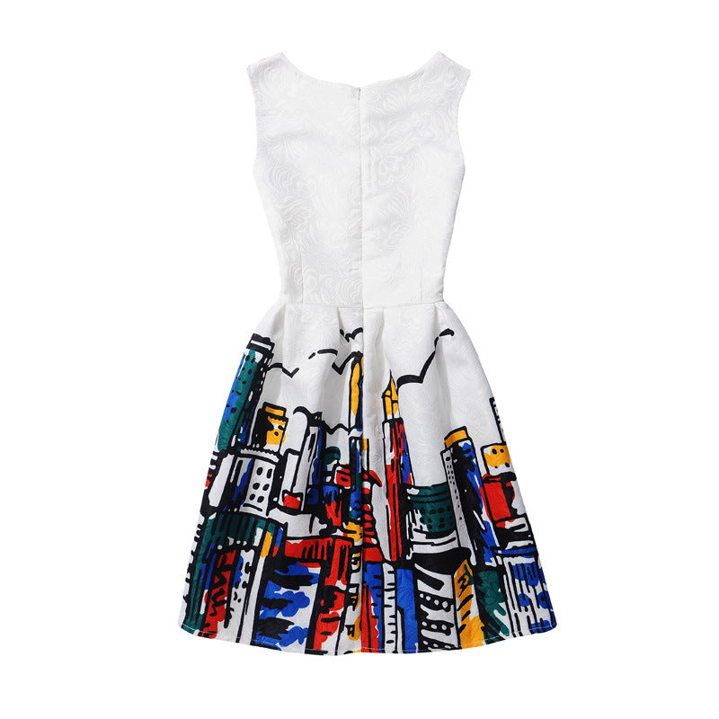 Girls Sleeveless Coated Dress Printed A-Line Skirt