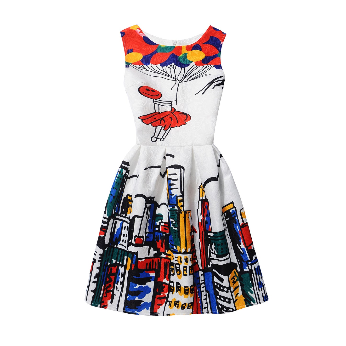 Girls Sleeveless Coated Dress Printed A-Line Skirt