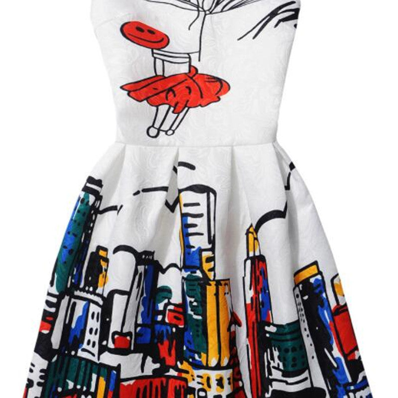 Girls Sleeveless Coated Dress Printed A-Line Skirt