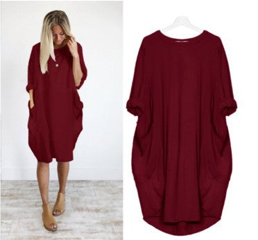 Explosive Casual Loose Pocket Long Sleeve Dress