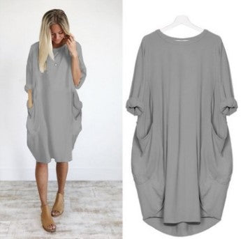 Explosive Casual Loose Pocket Long Sleeve Dress