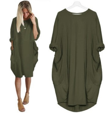 Explosive Casual Loose Pocket Long Sleeve Dress