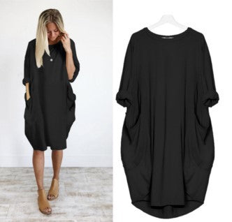 Explosive Casual Loose Pocket Long Sleeve Dress