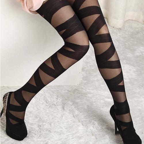 Women's Sexy Tights, Black, Cross, Ultra-thin