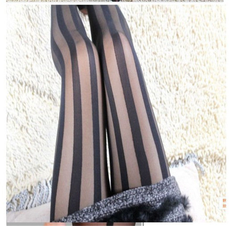 Thick Striped Thin Stockings Wide Vertical Pantyhose