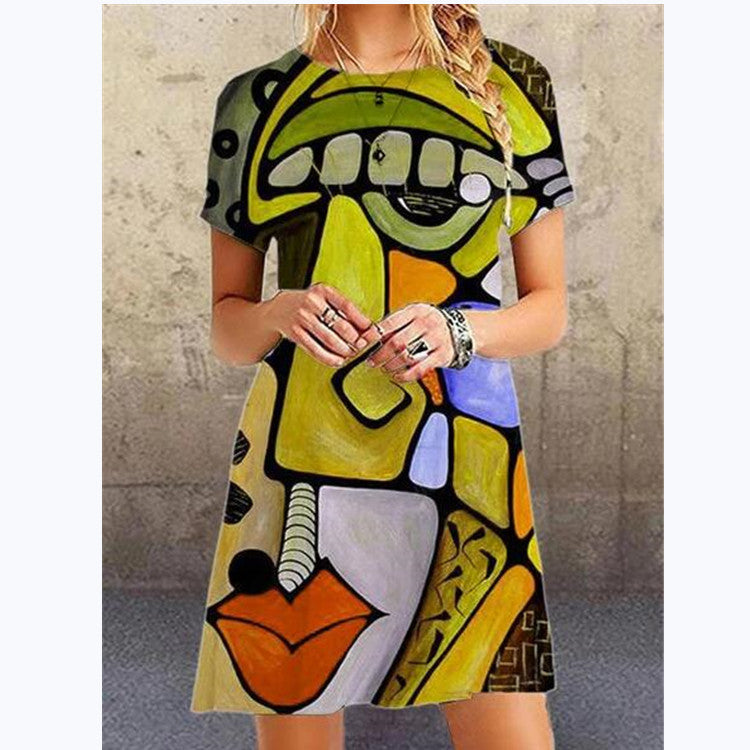 Fashion Art Print Plus Size Loose Dress