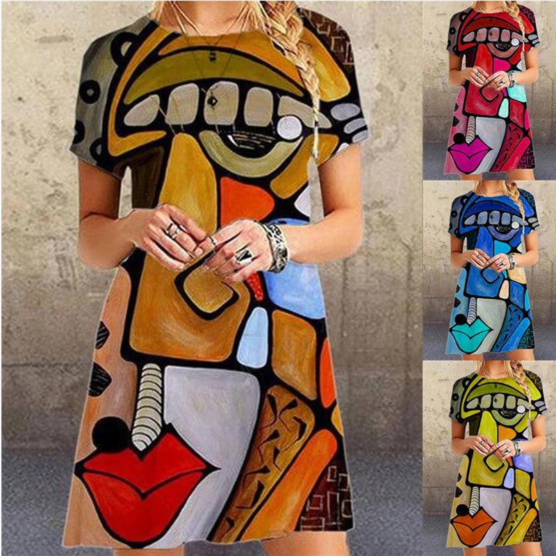 Fashion Art Print Plus Size Loose Dress