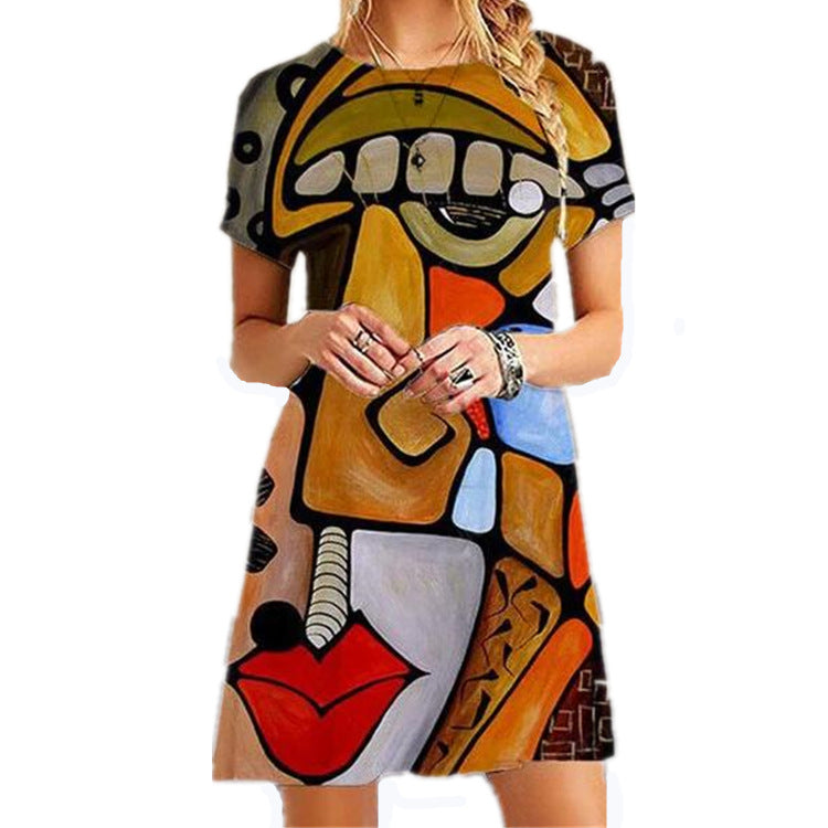 Fashion Art Print Plus Size Loose Dress