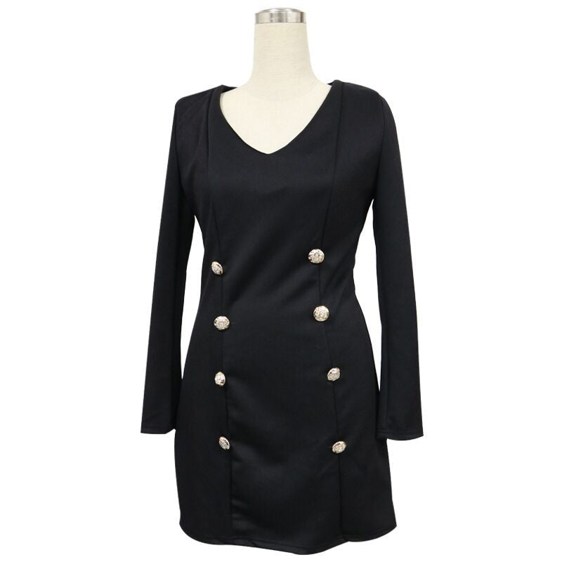 Dress European And American Foreign Trade Long Sleeve V Collar