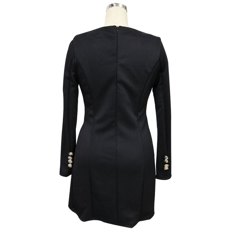 Dress European And American Foreign Trade Long Sleeve V Collar