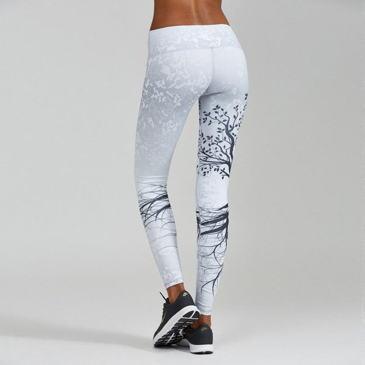 Printed Black Big Tree Buttocks High Waist Sports Fitness Yoga Wear Leggings