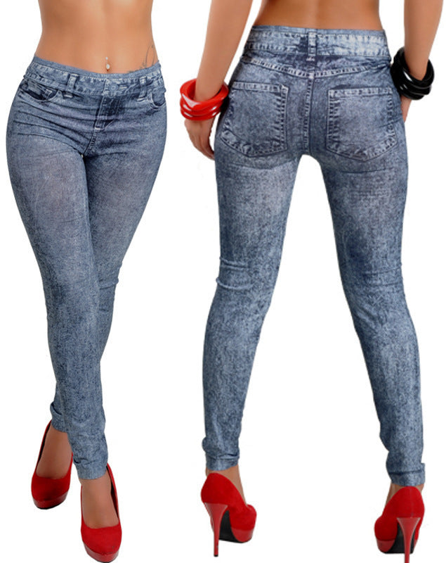 Slim Leggings Snowflake Imitation Denim Pencil Pants