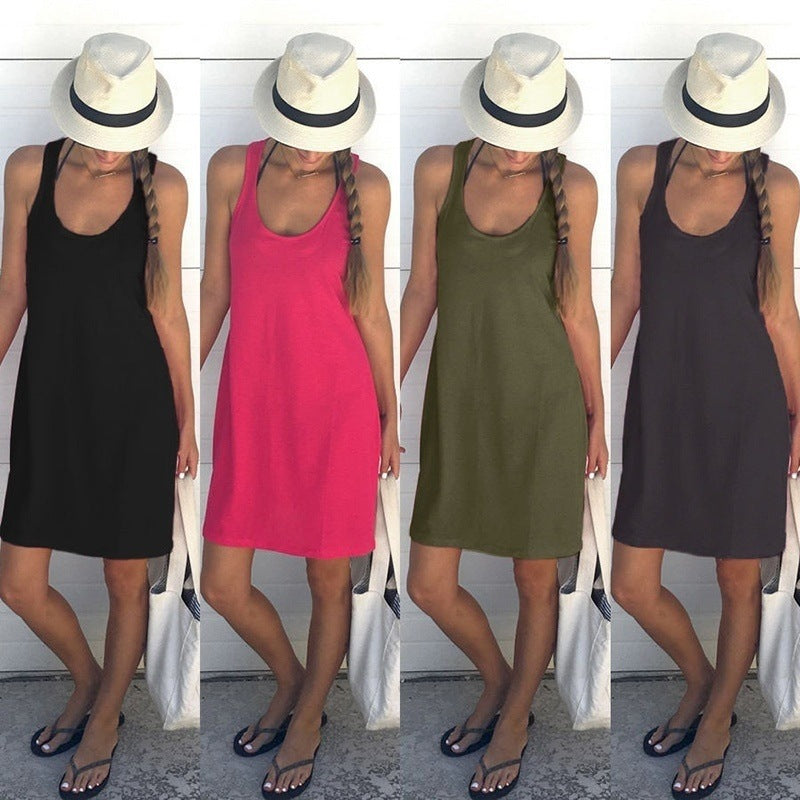 Women's Solid Color Sleeveless Vest Dress