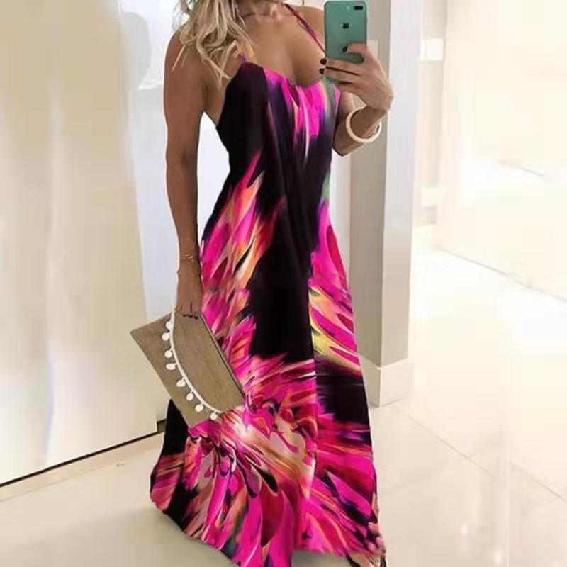 Summer European And American Cross-Border Hot-Selling Sexy And Comfortable Strap Button Waist Dress