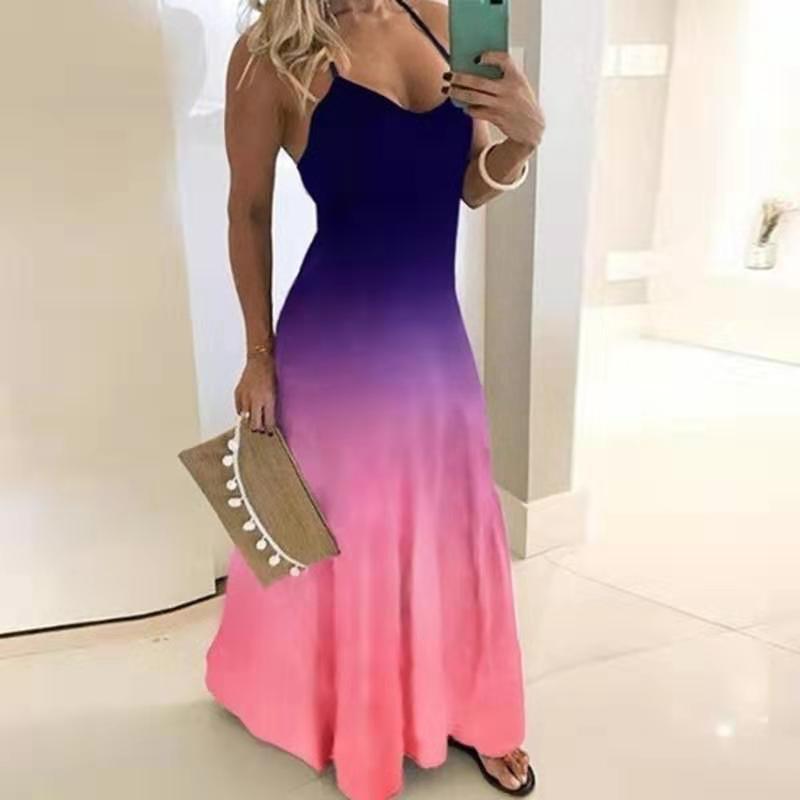 Summer European And American Cross-Border Hot-Selling Sexy And Comfortable Strap Button Waist Dress