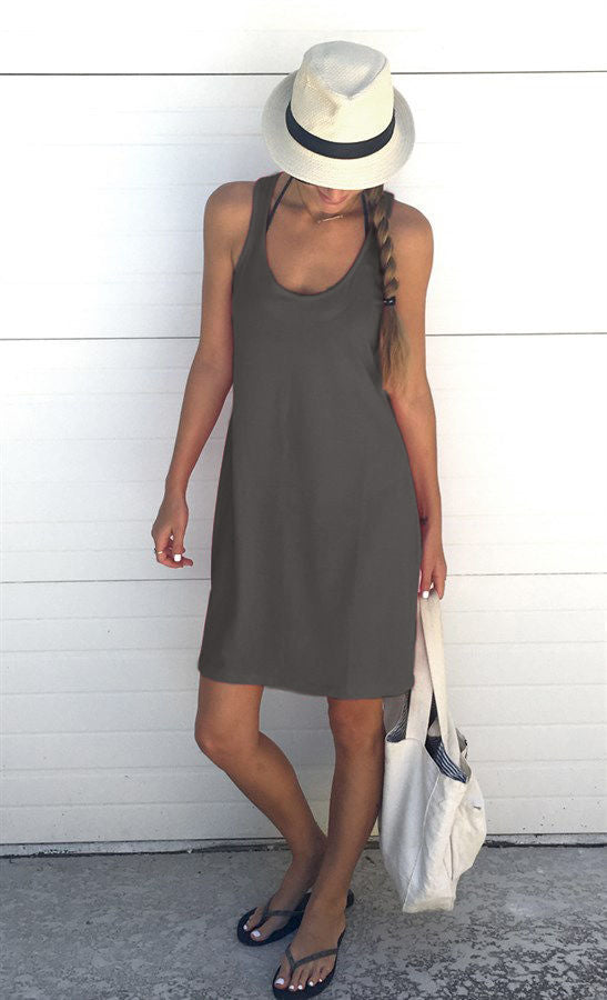 Women's Solid Color Sleeveless Vest Dress