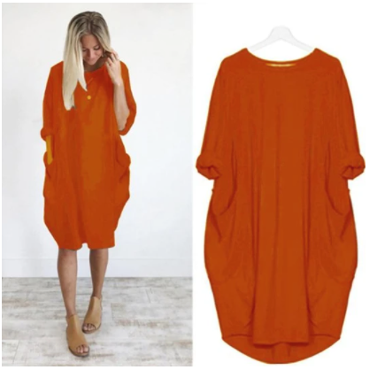 Explosive Casual Loose Pocket Long Sleeve Dress