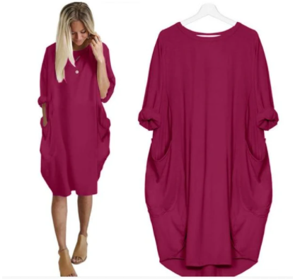 Explosive Casual Loose Pocket Long Sleeve Dress