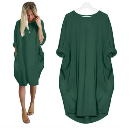 Explosive Casual Loose Pocket Long Sleeve Dress